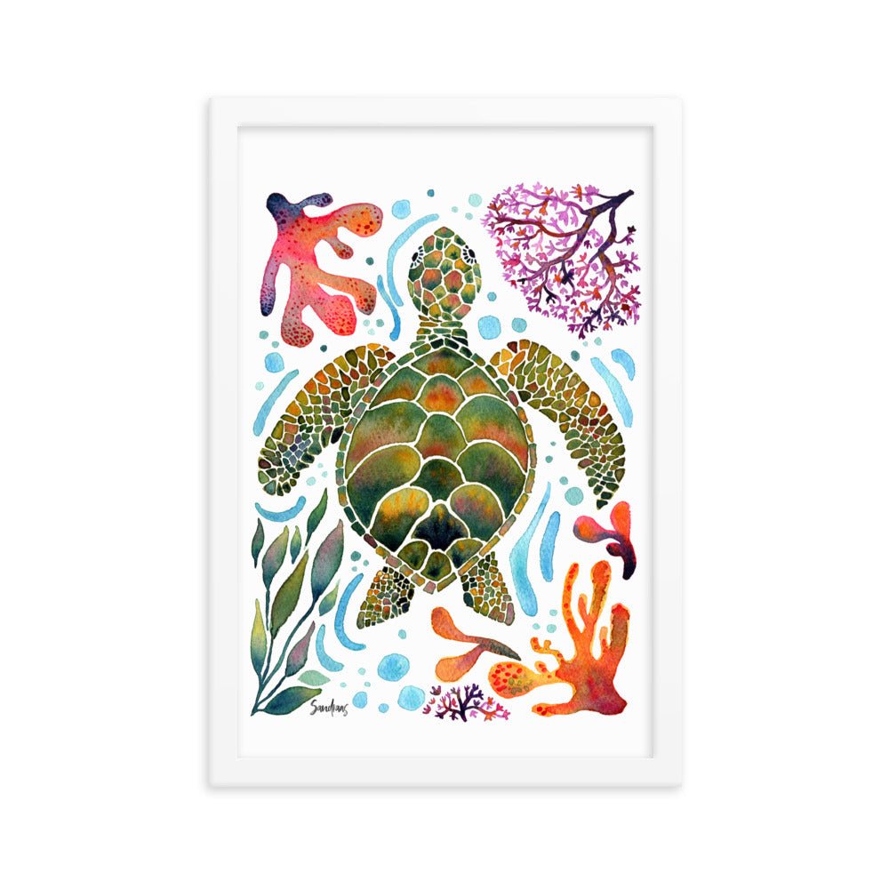 🐢 Framed Poster – Turtle & Corals – Ocean Calm Meets Artful Charm - SANDRAAS