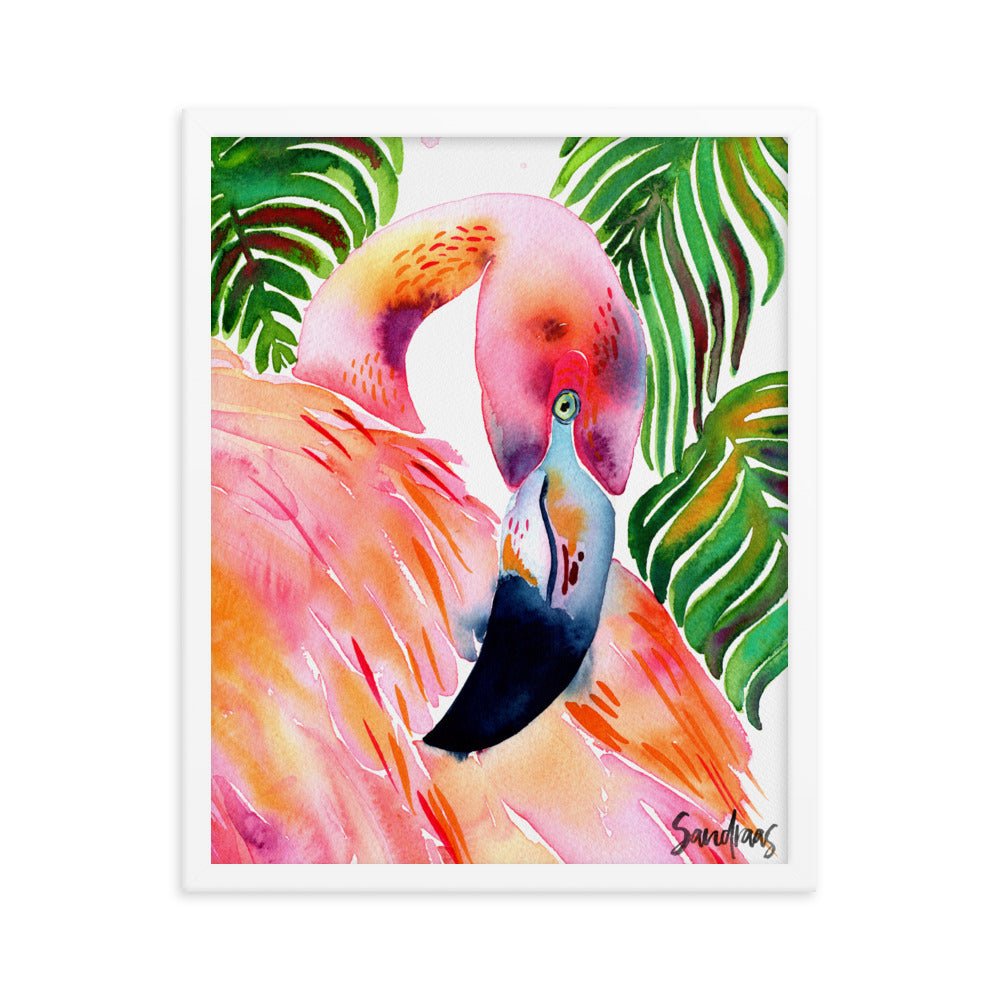 🦩 Framed Poster – Flamingo & Tropical Leaves – A Splash of Pink Paradise - SANDRAAS