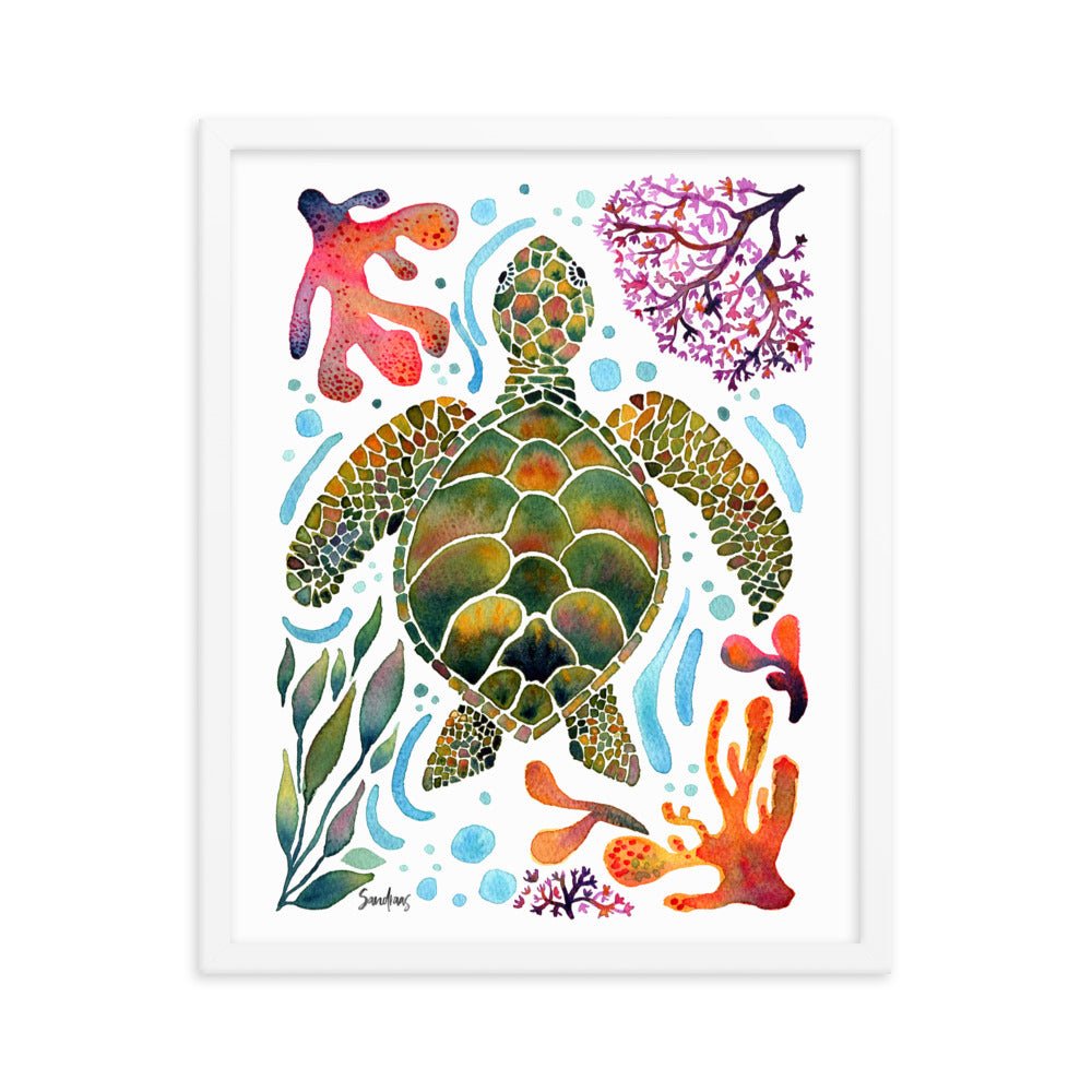 🐢 Framed Poster – Turtle & Corals – Ocean Calm Meets Artful Charm - SANDRAAS