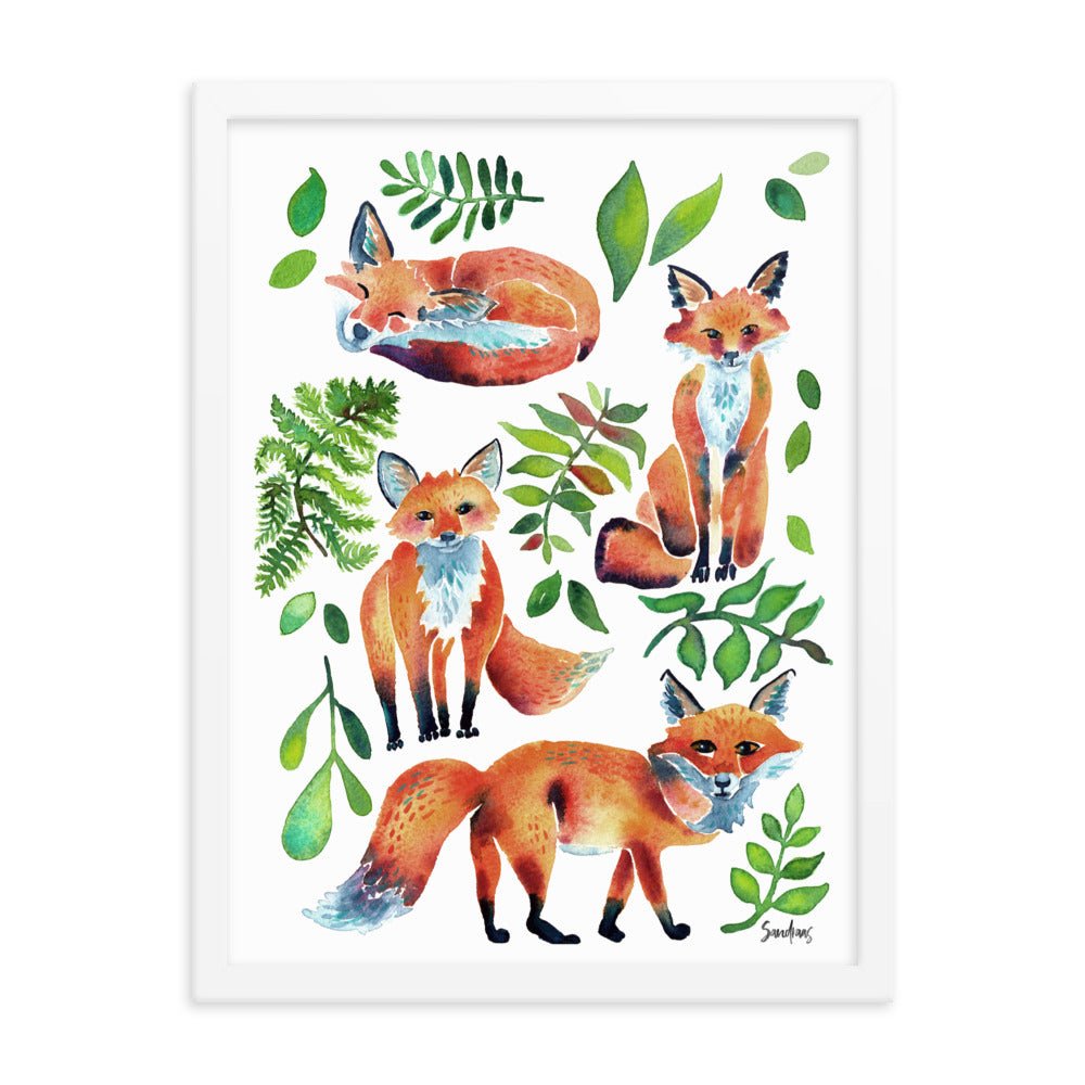 🦊 Framed Poster – Watercolor Foxes – Cozy Woodland Charm for Your Walls - SANDRAAS