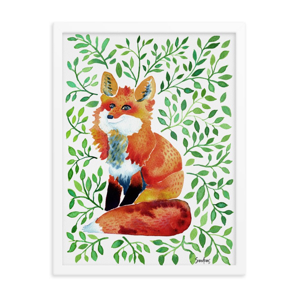 🦊 Framed Poster – Watercolor Fox – Woodland Whimsy for Your Walls - SANDRAAS