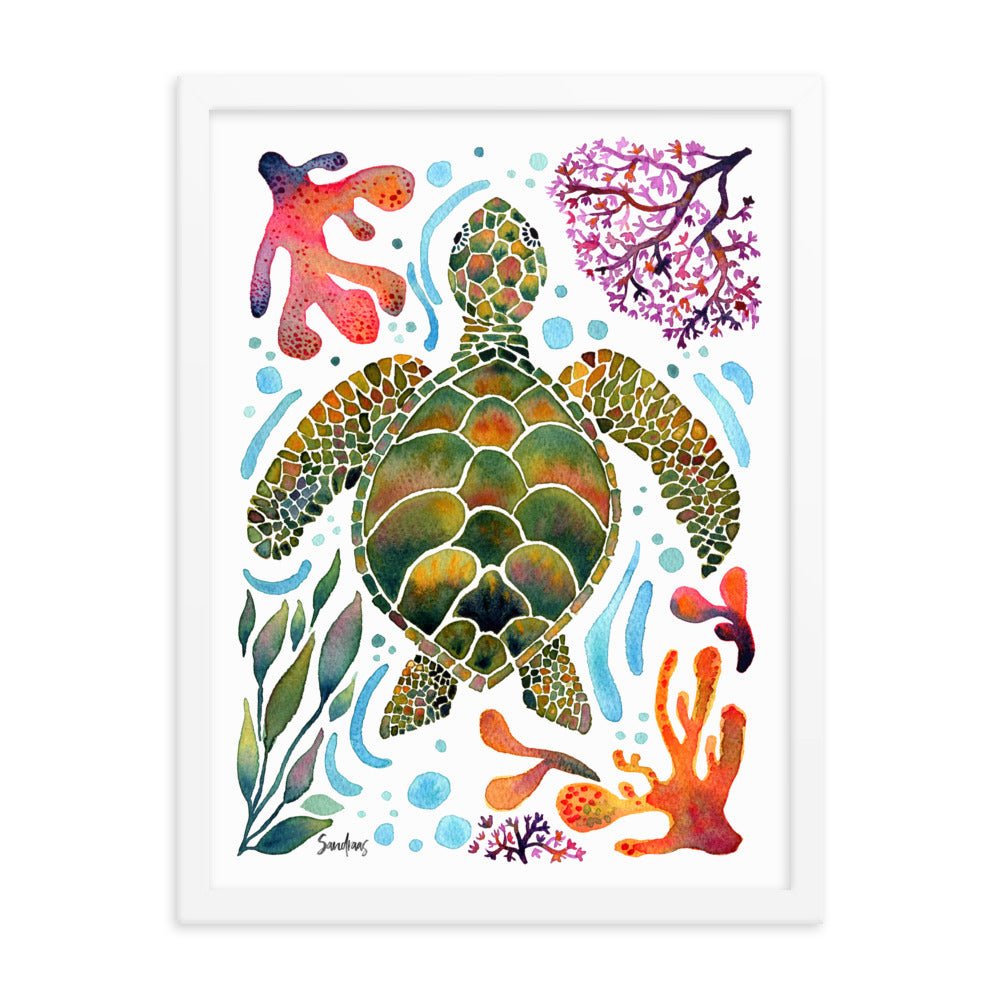 🐢 Framed Poster – Turtle & Corals – Ocean Calm Meets Artful Charm - SANDRAAS