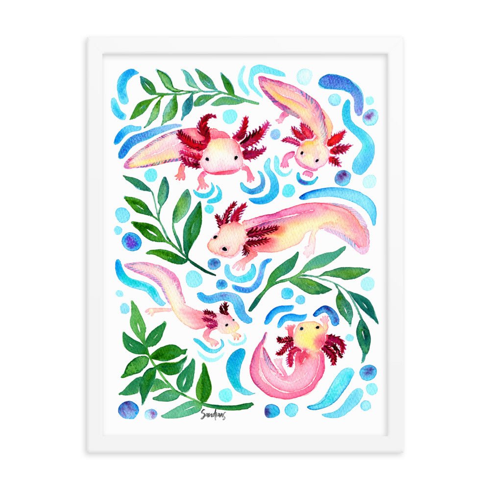 🦎 Framed Poster – Axolotls – Underwater Whimsy for Your Walls - SANDRAAS