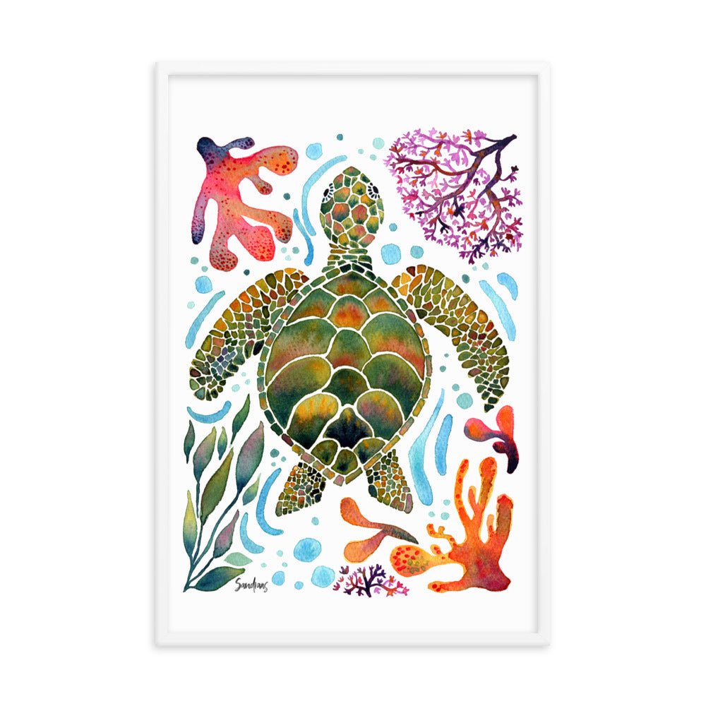 🐢 Framed Poster – Turtle & Corals – Ocean Calm Meets Artful Charm - SANDRAAS