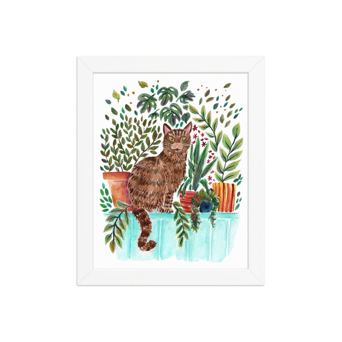Framed Poster – Cat in the Window 🐱🌿 | Cozy Watercolor Wall Art for Cat Lovers & Plant People - SANDRAAS