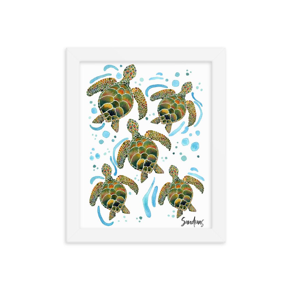 🐢 Framed Poster – Watercolor Turtles & Bubbles – A Peaceful Ocean Moment - SANDRAAS