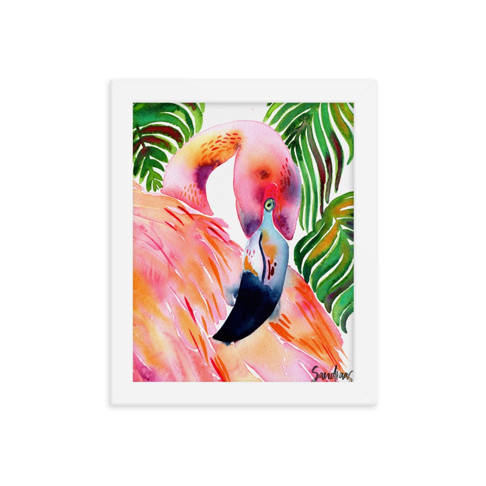 🦩 Framed Poster – Flamingo & Tropical Leaves – A Splash of Pink Paradise - SANDRAAS