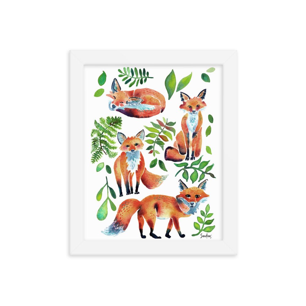 🦊 Framed Poster – Watercolor Foxes – Cozy Woodland Charm for Your Walls - SANDRAAS