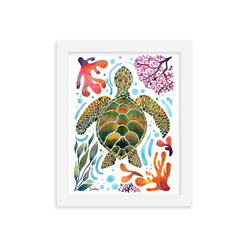 🐢 Framed Poster – Turtle & Corals – Ocean Calm Meets Artful Charm - SANDRAAS