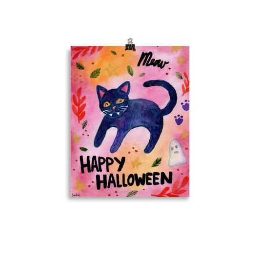 Halloween Black Cat "Meow" Poster – Spooky & Cute Decor 🎃🐈⬛ - SANDRAAS
