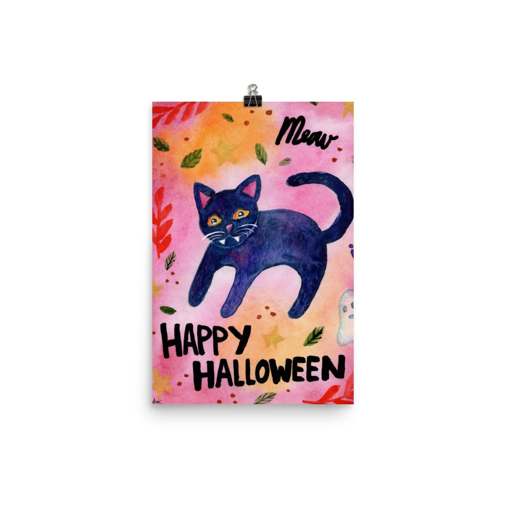Halloween Black Cat "Meow" Poster – Spooky & Cute Decor 🎃🐈⬛ - SANDRAAS