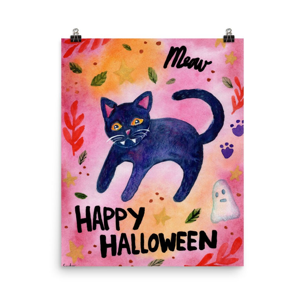 Halloween Black Cat "Meow" Poster – Spooky & Cute Decor 🎃🐈⬛ - SANDRAAS
