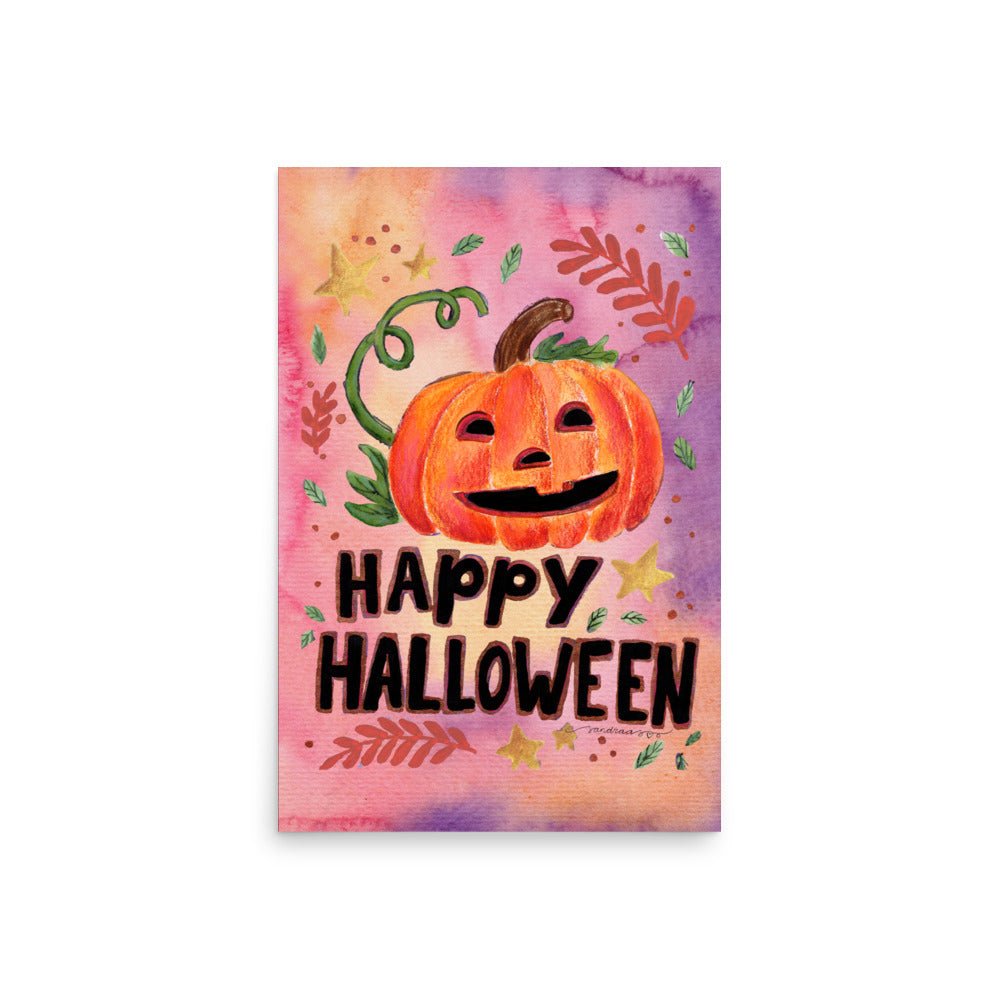 Happy Halloween Pumpkin Poster 🎃✨ | Watercolor Illustration – Cozy Spooky Wall Art - SANDRAAS