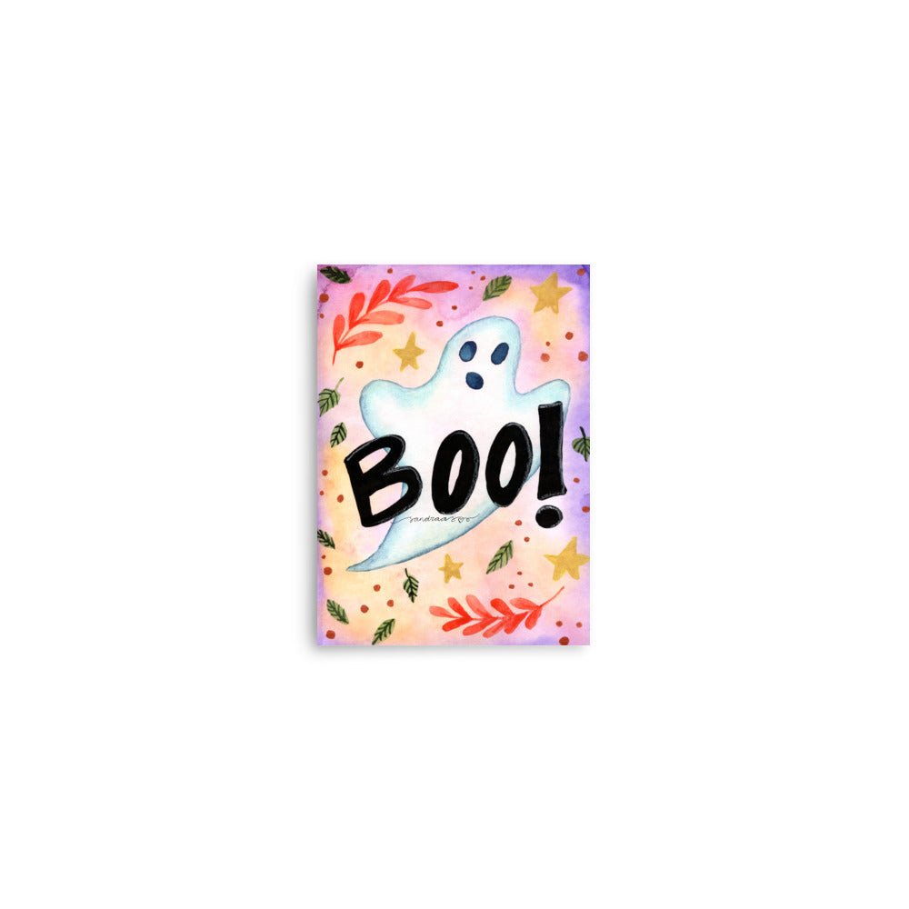 Cute Ghost Halloween Poster 👻🎃 | Watercolor Illustration with ‘Boo!’ Text – Spooky Cute Wall Art - SANDRAAS