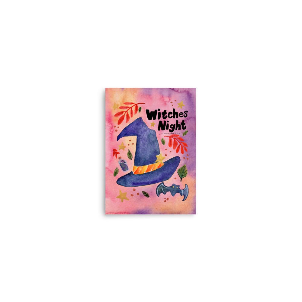 Witches Night Halloween Poster 🧙♀️🌙✨ | Watercolor Witch - Themed Illustration + Text – Spooky Cute Wall Art - SANDRAAS