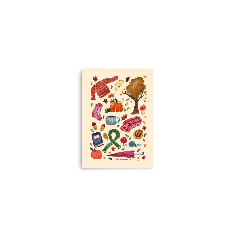 All Things Cozy Autumn Poster • Watercolor Sweater, Pumpkin, Socks & Tea Wall Art • Hygge Fall Illustration Print - SANDRAAS