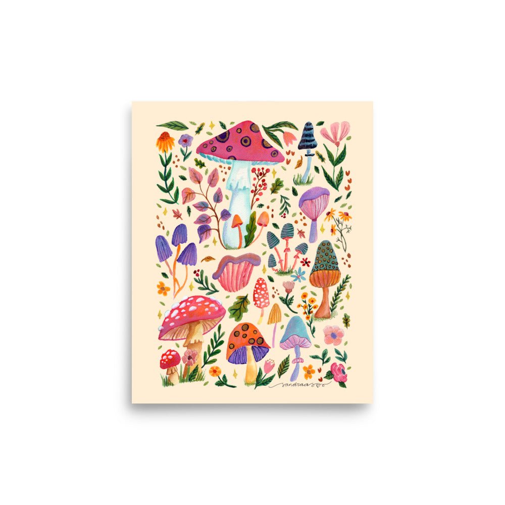 Whimsical Autumn Mushrooms Poster • Watercolor Woodland Florals & Fall Nature Wall Art • Cozy Seasonal Illustration Print - SANDRAAS