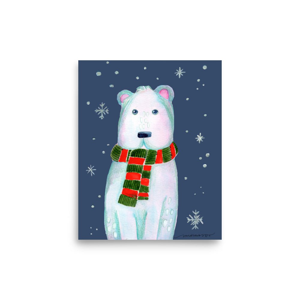 ❄️ Whimsical Polar Bear Poster – Watercolor Arctic Bear on Dark Blue Background 🐻❄️✨ Museum - Quality Matte Print - SANDRAAS