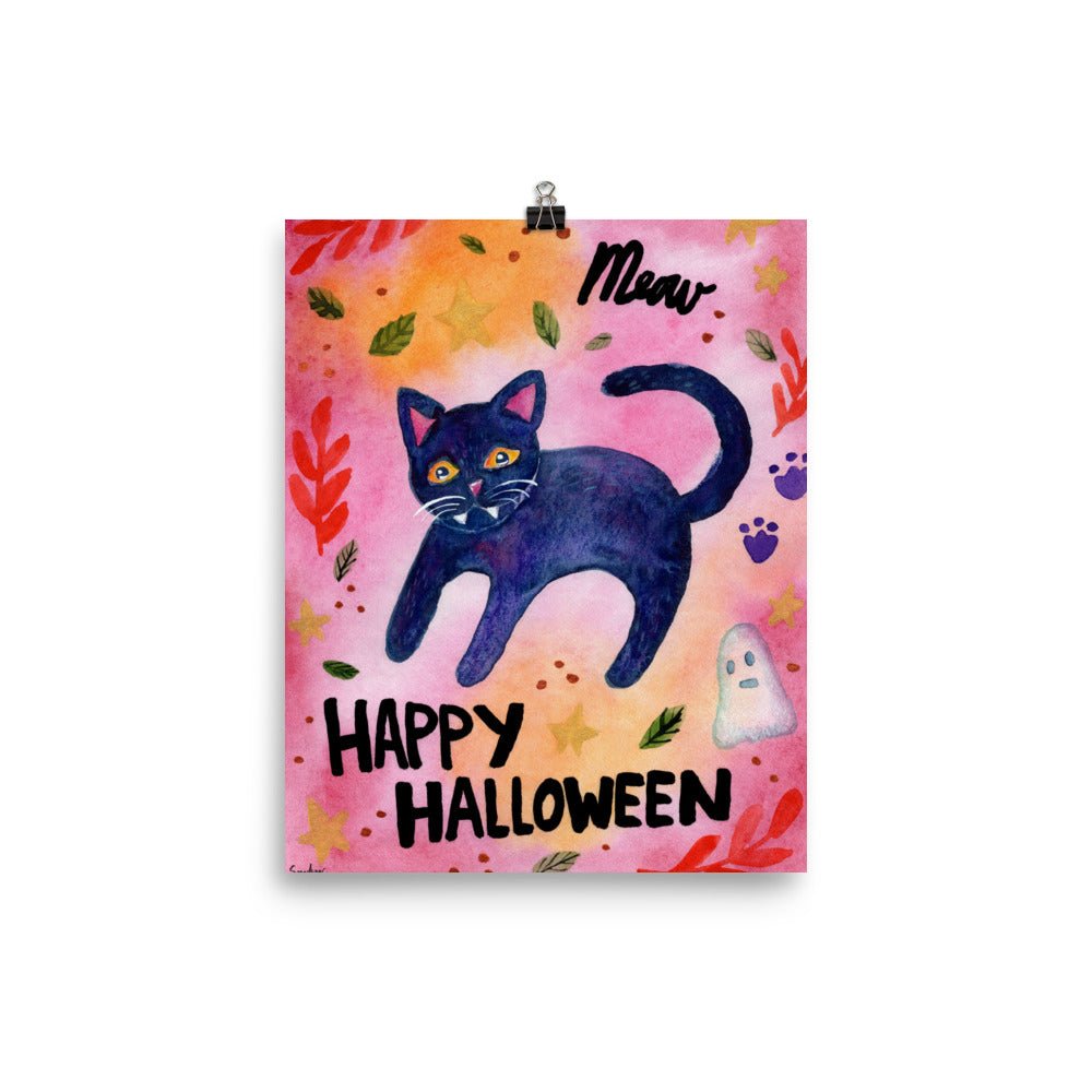 Halloween Black Cat "Meow" Poster – Spooky & Cute Decor 🎃🐈⬛ - SANDRAAS