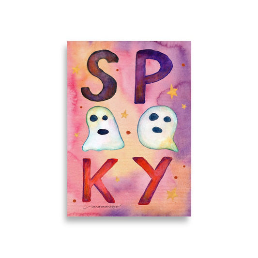 Spooky Ghosts Halloween Poster 👻🎃 | Watercolor Illustration with ‘Boo!’ Text – Cute Spooky Wall Art - SANDRAAS