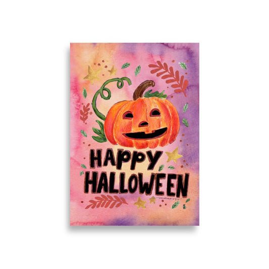 Happy Halloween Pumpkin Poster 🎃✨ | Watercolor Illustration – Cozy Spooky Wall Art - SANDRAAS