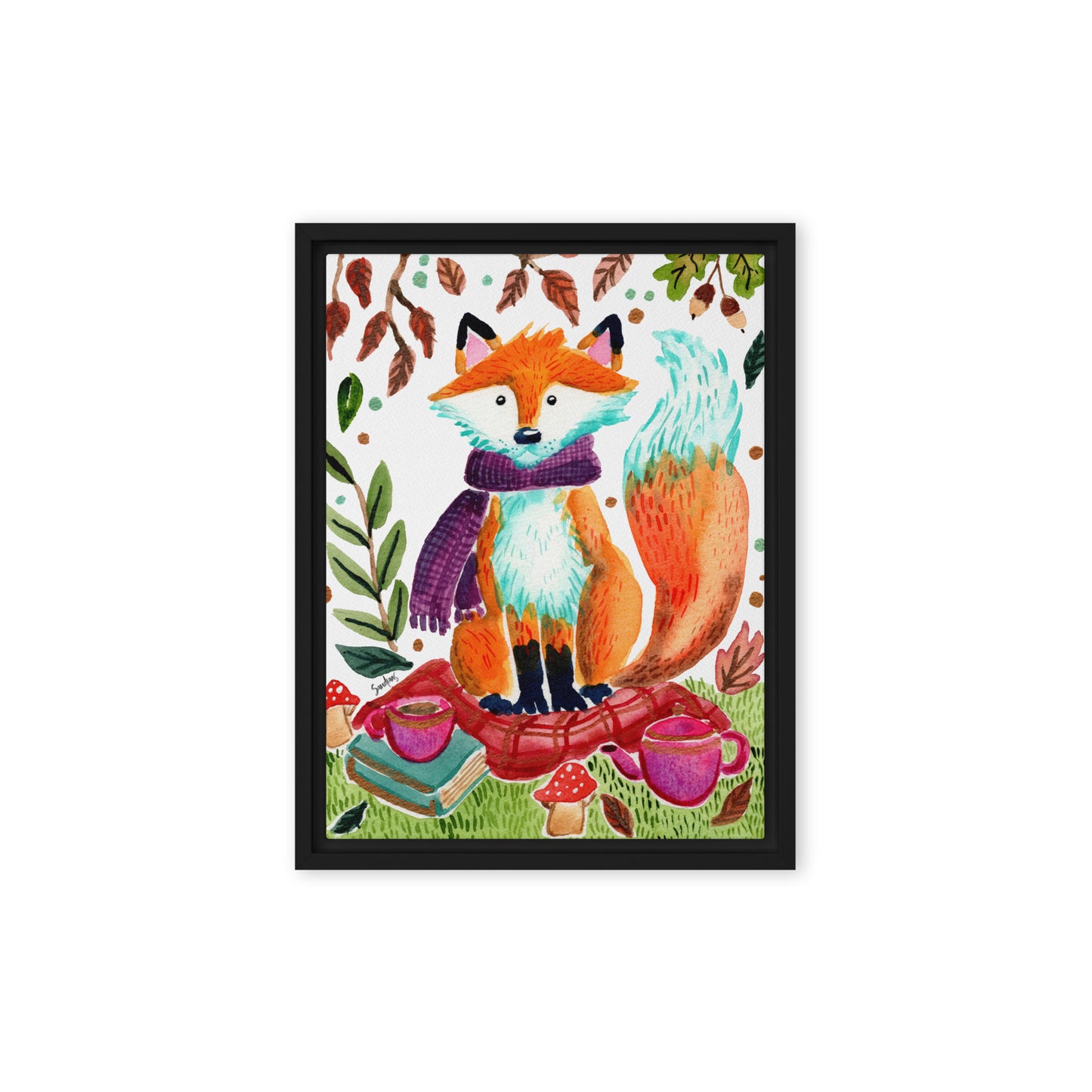 Cozy Fox Autumn Scene – Framed Canvas 🍂🦊🎨 - SANDRAAS