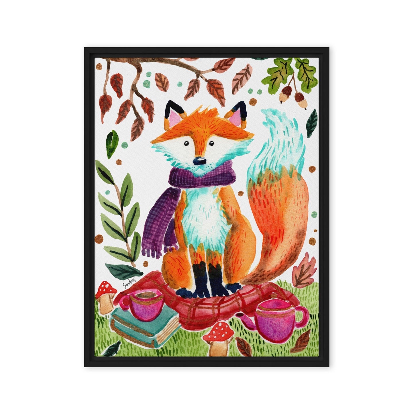 Cozy Fox Autumn Scene – Framed Canvas 🍂🦊🎨 - SANDRAAS