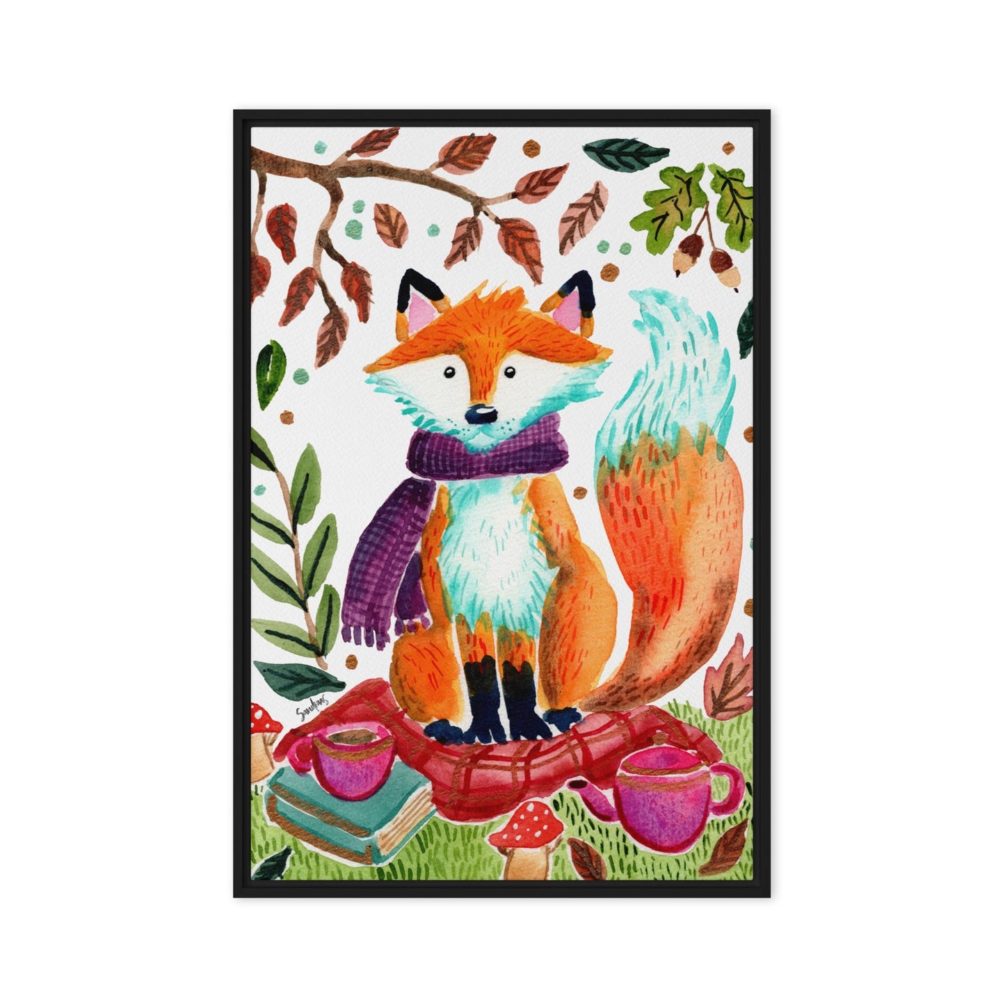 Cozy Fox Autumn Scene – Framed Canvas 🍂🦊🎨 - SANDRAAS