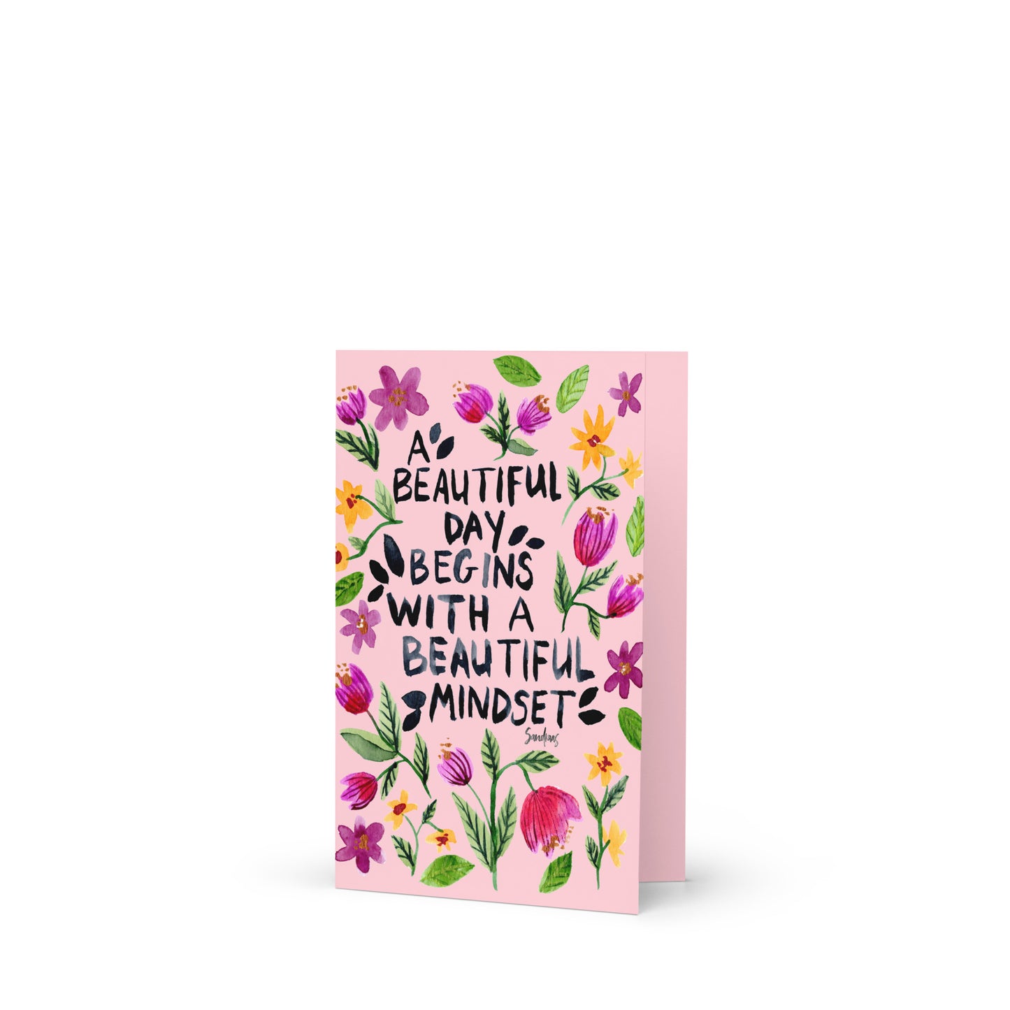 🌸 Greeting Card – A Beautiful Day Begins with a Beautiful Mindset (Pink) 💕💌 - SANDRAAS