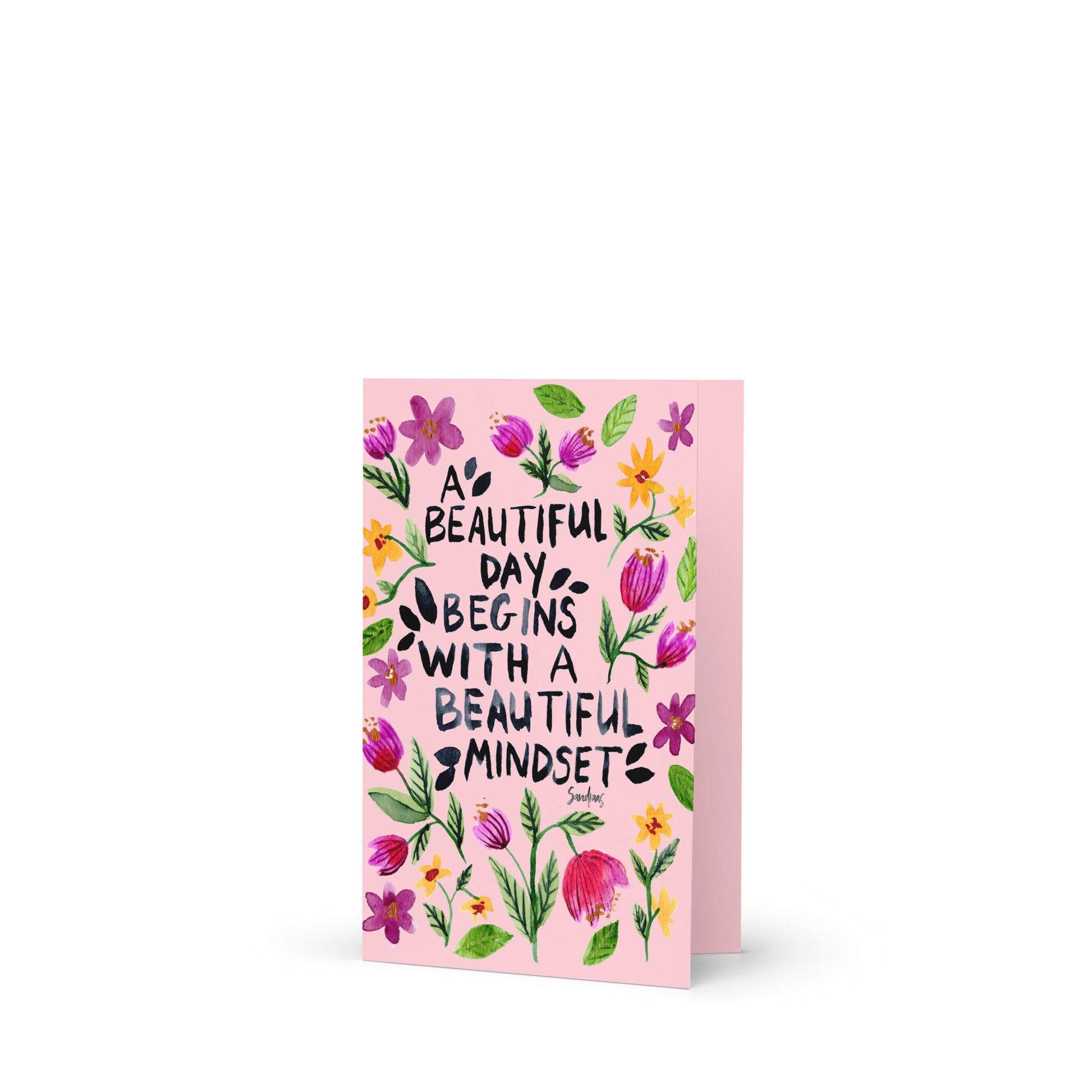 🌸 Greeting Card – A Beautiful Day Begins with a Beautiful Mindset (Pink) 💕💌 - SANDRAAS