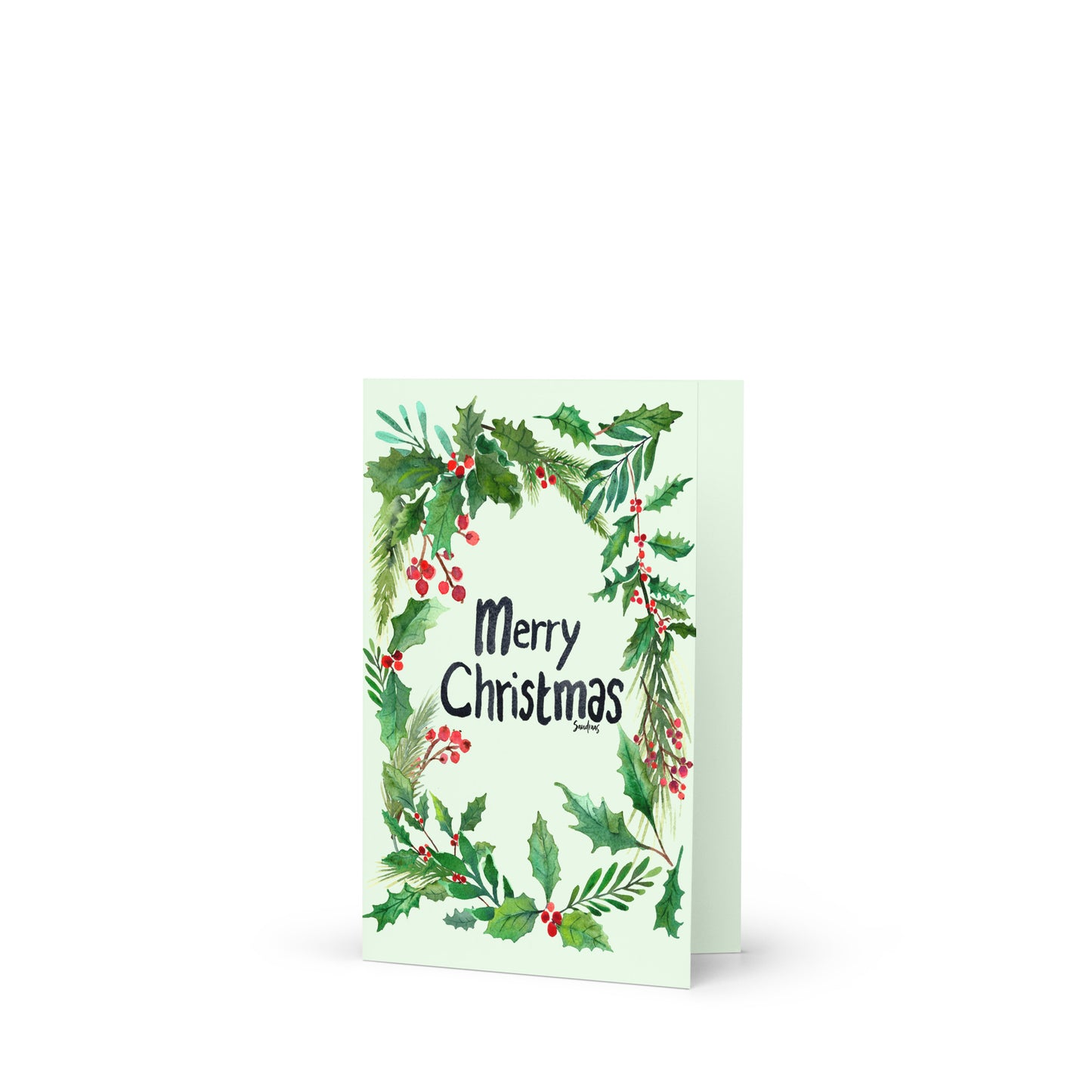 Merry Christmas Card – Elegant Watercolor Holly Design 🎄 - SANDRAAS