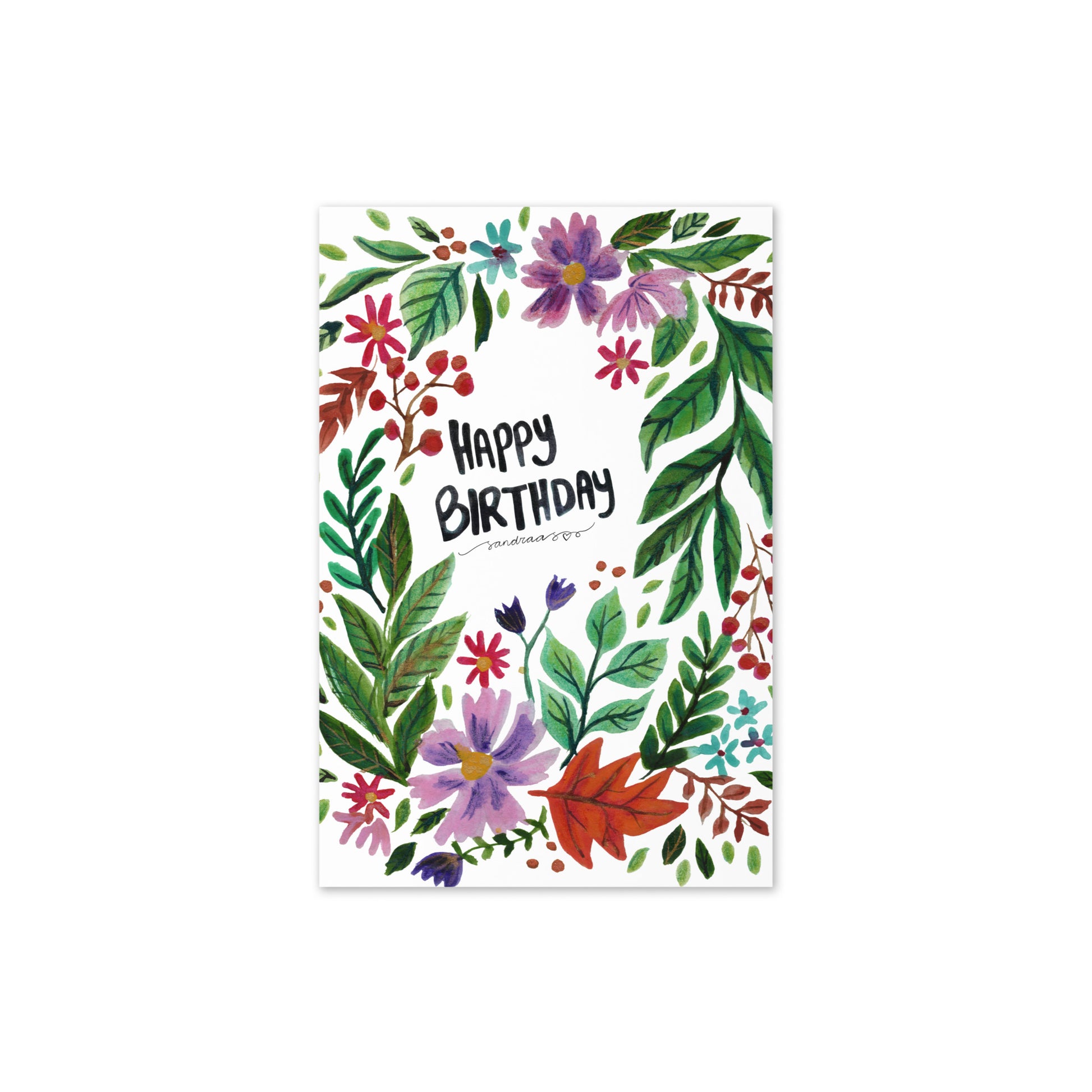 Happy Birthday Card – Watercolor Floral Wreath - SANDRAAS