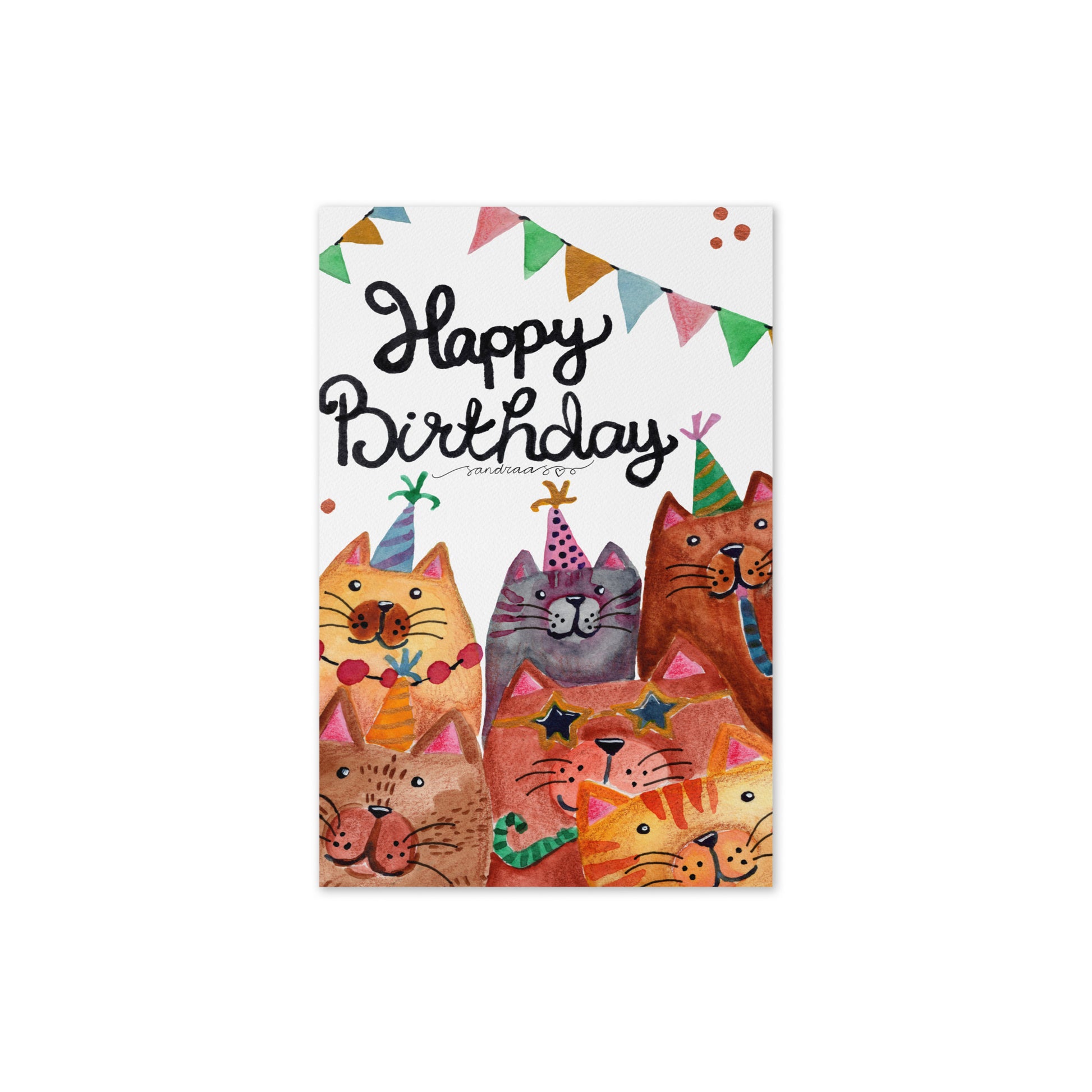 Happy Birthday Card – Whimsical Watercolor Cats - SANDRAAS