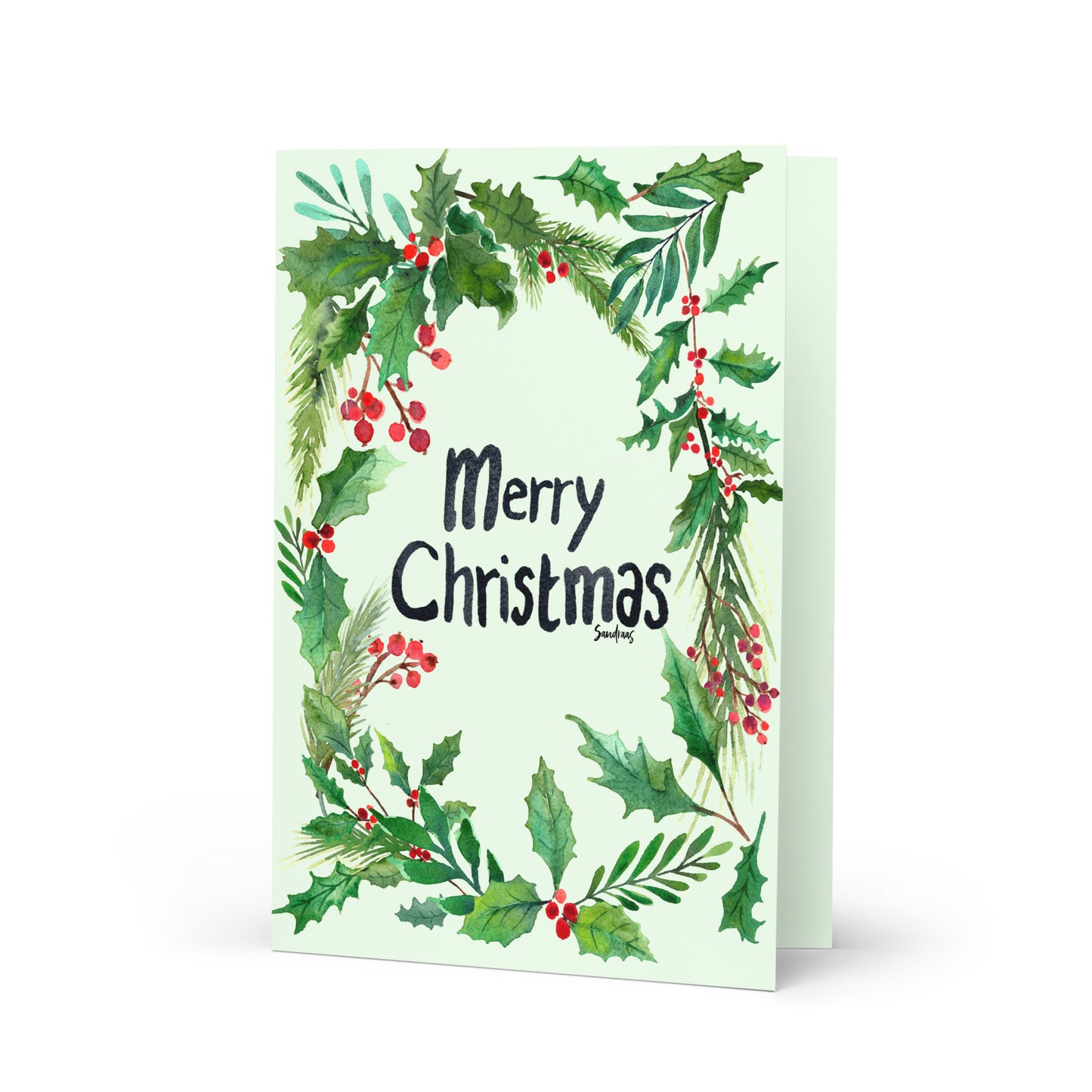Merry Christmas Card – Elegant Watercolor Holly Design 🎄 - SANDRAAS