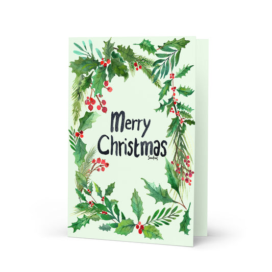 Merry Christmas Card – Elegant Watercolor Holly Design 🎄 - SANDRAAS