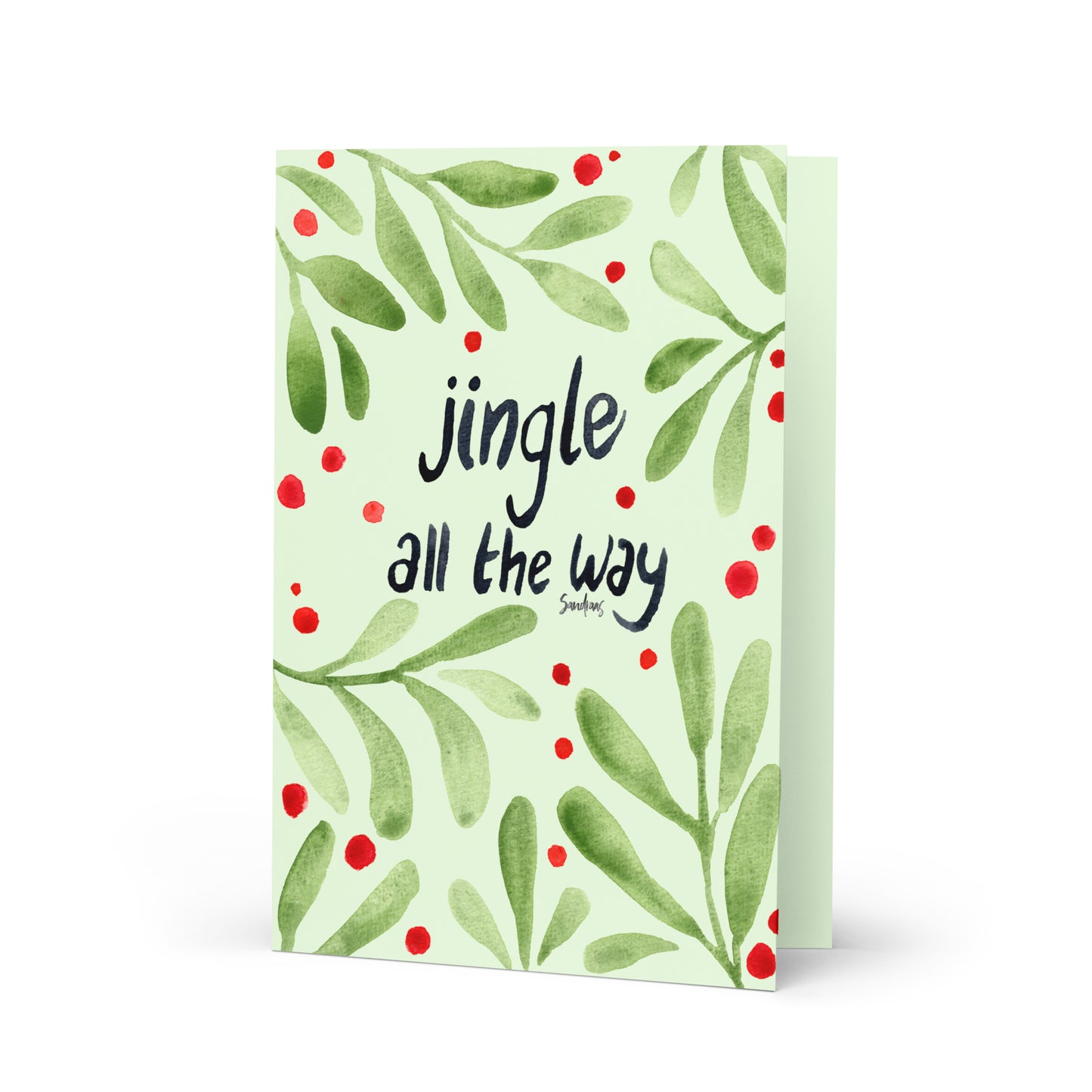 Christmas Card – Light Green "Jingle All The Way" 🎄✨ - SANDRAAS