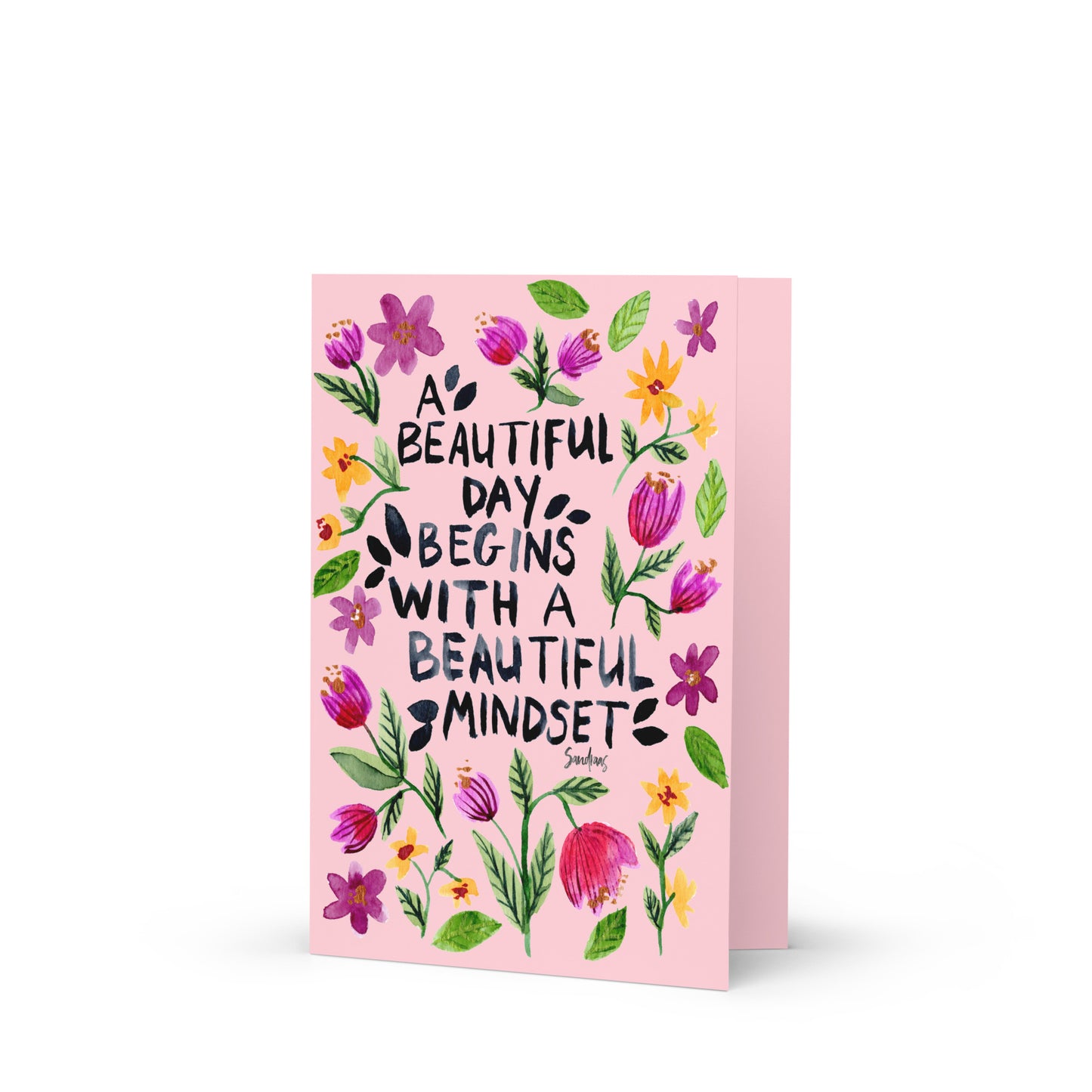 🌸 Greeting Card – A Beautiful Day Begins with a Beautiful Mindset (Pink) 💕💌 - SANDRAAS