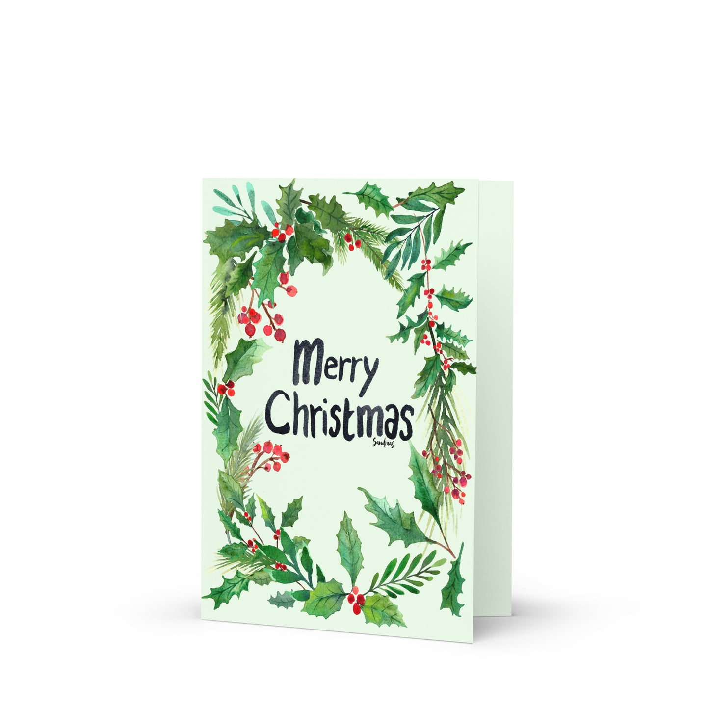 Merry Christmas Card – Elegant Watercolor Holly Design 🎄 - SANDRAAS