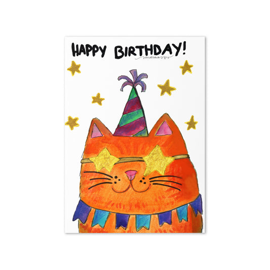 Happy Birthday Card – Cool Party Cat in Watercolor - SANDRAAS