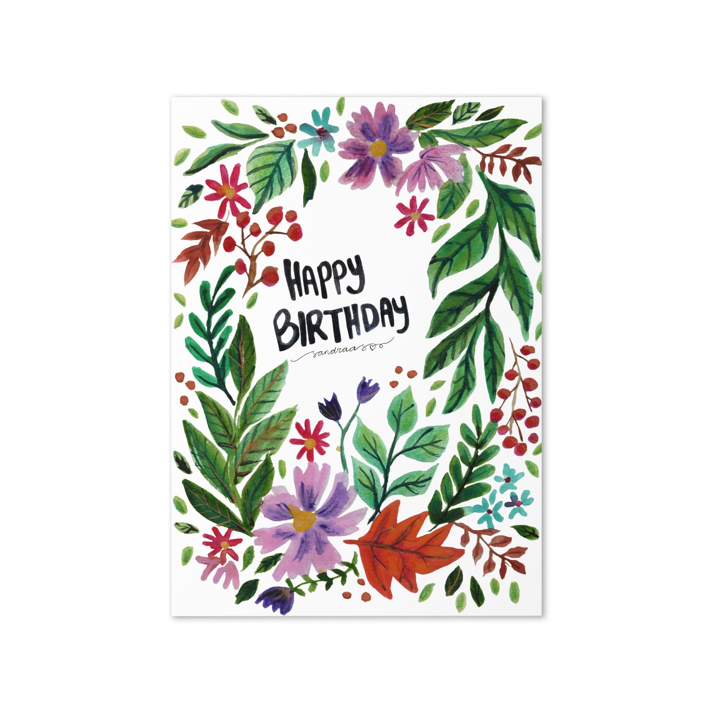 Happy Birthday Card – Watercolor Floral Wreath - SANDRAAS