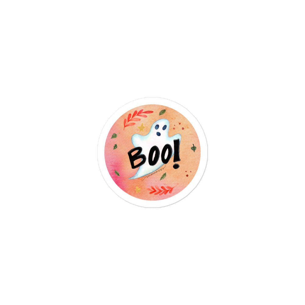Boo! Ghost Halloween Sticker • Watercolor Ghost & Hand Lettering Vinyl Decal • Bubble - Free Pastel Spooky Sticker - SANDRAAS