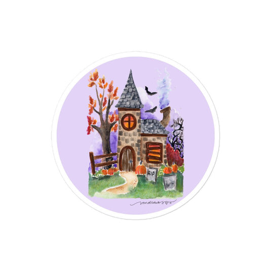 Haunted House Halloween Sticker • Watercolor Spooky Vinyl Decal • Durable Bubble - Free Adhesive Sticker - SANDRAAS