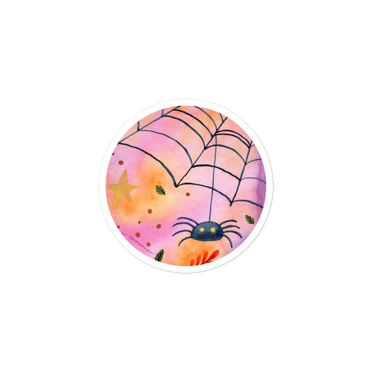 Whimsical Spider Halloween Sticker • Watercolor Hanging Spider on Web Vinyl Decal • Spooky Bubble - Free Sticker - SANDRAAS