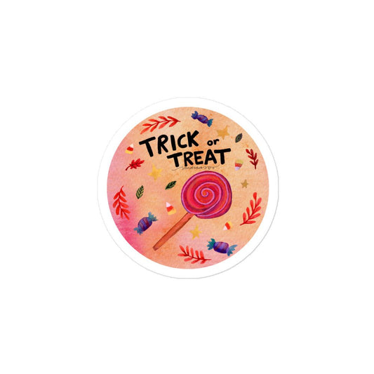 Trick or Treat Halloween Sticker • Watercolor Candy & Hand Lettering Vinyl Decal • Pastel Bubble - Free Adhesive Sticker - SANDRAAS