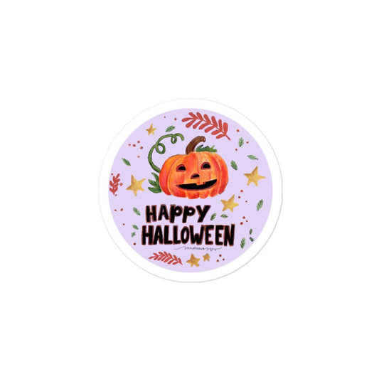 Happy Halloween Pumpkin Sticker • Watercolor Carved Jack - o’ - Lantern Vinyl Decal • Spooky Bubble - Free Sticker - SANDRAAS