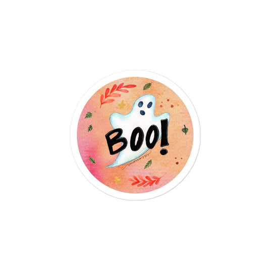 Boo! Ghost Halloween Sticker • Watercolor Ghost & Hand Lettering Vinyl Decal • Bubble - Free Pastel Spooky Sticker - SANDRAAS