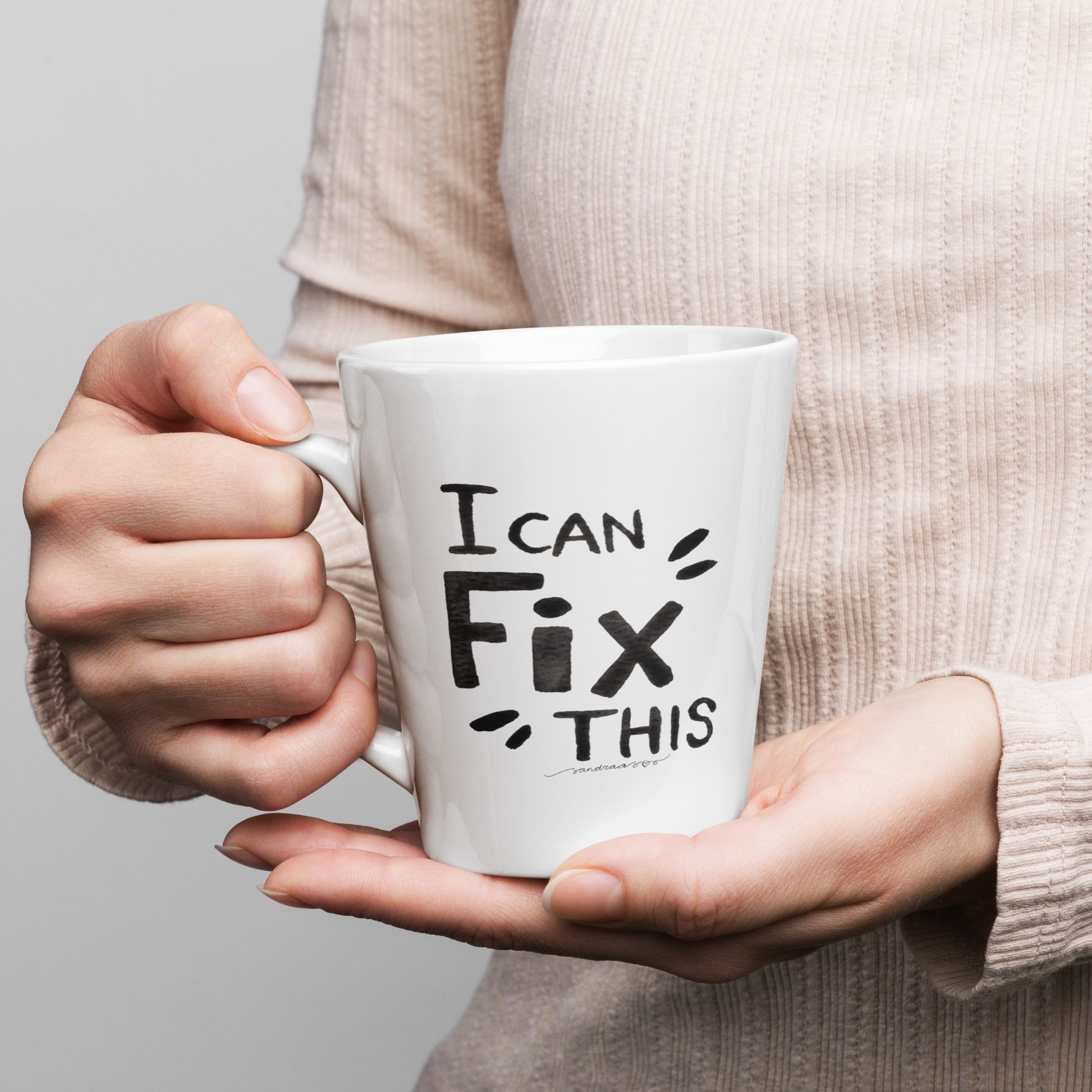 "I Can Fix This" – Latte Mug with Hand - Lettered Design ☕ - SANDRAAS