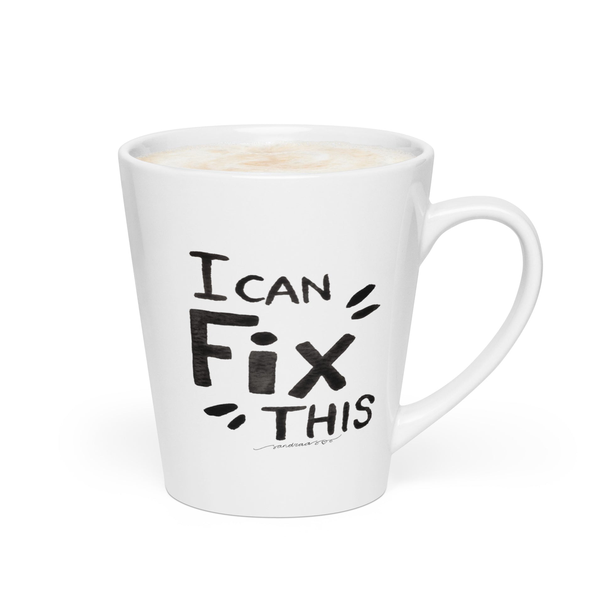 "I Can Fix This" – Latte Mug with Hand - Lettered Design ☕ - SANDRAAS