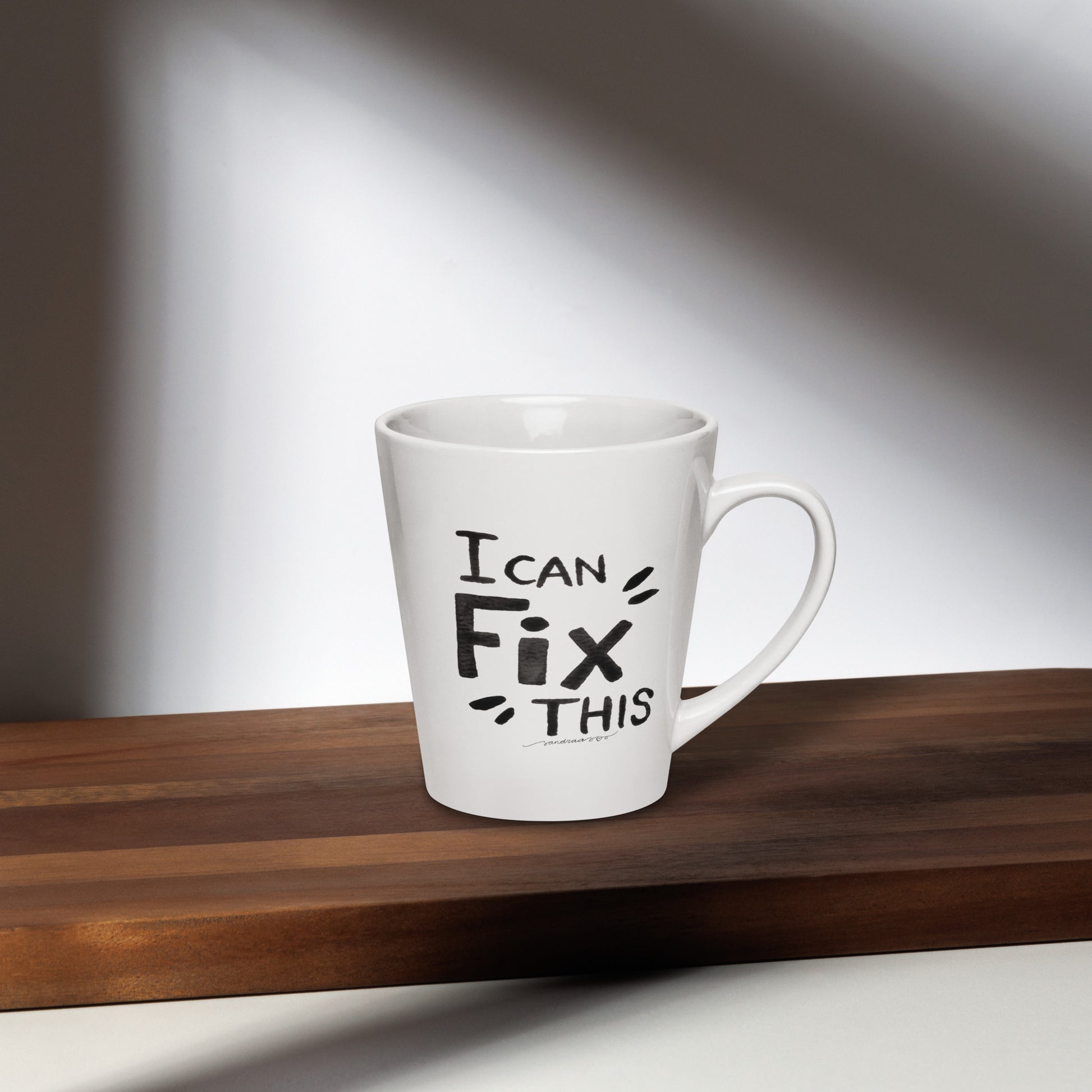 "I Can Fix This" – Latte Mug with Hand - Lettered Design ☕ - SANDRAAS
