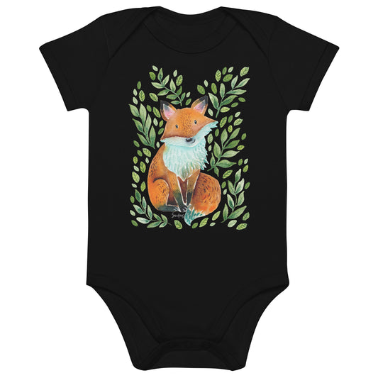 🦊 Organic Cotton Baby Bodysuit – Cute Fox Watercolor Illustration - SANDRAAS